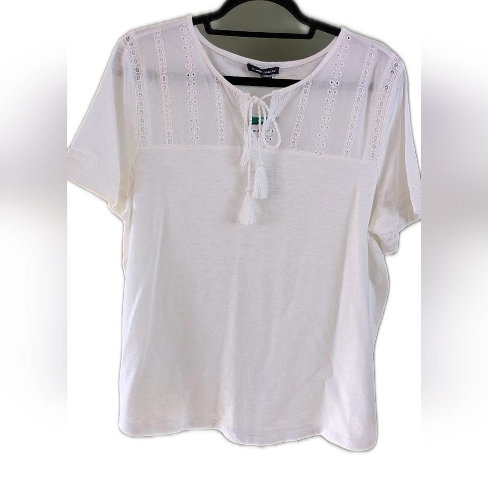 Hilary Radley NWT XL Short Sleeve Boho Eyelet Cotton Tie Top Casual